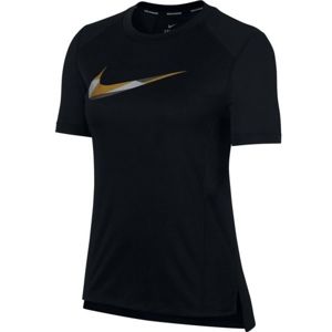 Nike MILER TOP SS METALLIC černá M - Dámské běžecké triko