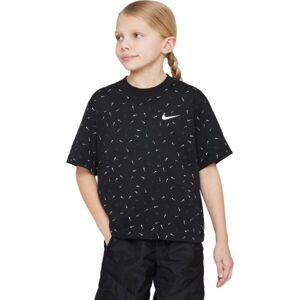 Nike NSW TEE BOXY SWOOSH AOP Dívčí tričko, černá, velikost S